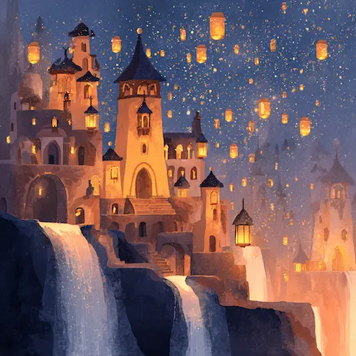 Magical castle fairy world illustration