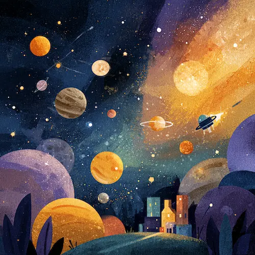 Space adventure story illustration